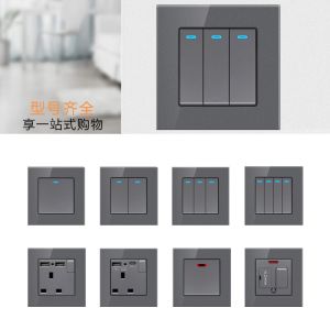 Đầu Nối Ổ Cắm Công Tắc Điện 13A Kiểu Anh Phong Cách Hong Kong Có Mặt Phẳng Type-C Màu Kính Xám Tuân Thủ Tiêu Chuẩn Anh