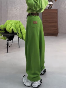 WUQINGWUCAI | Green Big Size Womens Wide Leg Casual Pants Spring Lazy Style Plush