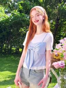 HEYINI | Plaid Short Sleeve T-Shirt for Women Slim Fit