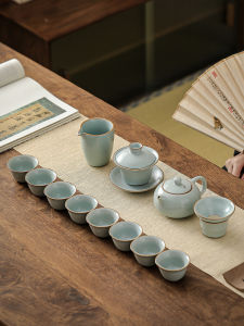 ชุดชาจีนยี่ห้อ Tianqing Ceramic High-end Luxury ชุดทำชาแบบเต็มชุด ชุดชาเก๋ไก๋สไตล์จีน ชุดชาแบบเคลือบด้าน