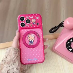 Sanrio | Ốp Lưng iPhone 17/16/15 Pro Max Hello Kitty Chấm Bi Hồng Có Nam Châm Hỗ Trợ Sạc Không Dây Magsafe Chống Sốc Dễ Thương