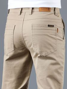 Pure Cotton Mens Casual Pants Thickened Straight Leg Elastic Business Long Trousers Autumn Winter Style Comfortable Fit Trousers