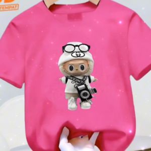 Baju Fashion Kaos atasan anak Cewek dan Cowok bergambar Labubu Kamera lengan pendek bahan Babyterry
