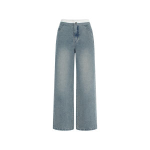 Quần Jeans Xanh Nhạt Mới Rộng Rãi Thoải Mái Cao Thắt Lưng