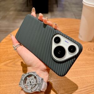 Ultra Thin Kevlar Carbon Fiber For Magsafe Phone Case For HuaWei Pura 90 80 Mate 80 Pro Max Wireless Charge Bumper Frosted Cover