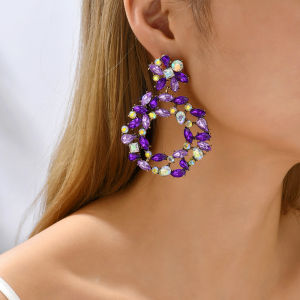 Vintage Hyperbole Teardrop Metal Hollow Full Colorful Crystal Big Dangle Drop Earrings For Women Luxury Brand Pendant Jewelry