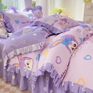 Korean Style Princess Style Four Seasons 100 Pure Cotton Four-Piece Cotton Bed Skirt Quilt Cover Bed Sheets Bedding Three-Piece Set 4