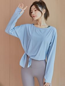 Spring Autumn Womens Yoga Sports Top Quick Dry Breathable Long Sleeve Loose Fit T-Shirt Pilates Slimming Versatile Fitness Shirt