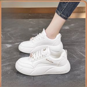 Leather White Shoes Womens 2024 Autumn New Arrival Super Hot All-Match Muffin Bottom Student Sports Casual Borad Shoes Non Slip