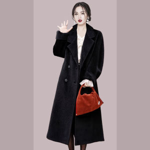 HARSIDE Chinese Style Cashmere Coat Black Alpaca Wool Mid-Length Tweed Jacket Collar Stand-Up Winter Outerwear Coat