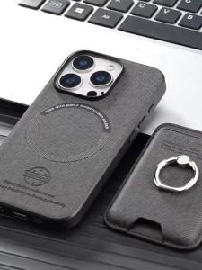 ZHUOHUAN | Anti-slip Strong Magnet For Magsafe Wallet Texture Ring Stand Card Holder 2 Cards Storage For iPhone 17 16 15 14 13 12 Pro Max