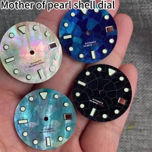 Mặt Đồng Hồ 29mm Bằng Vỏ Trai Xà Cừ Kim Dạ Quang Màu Xanh Hiển Thị Ngày Phụ Kiện Máy NH35 NH36A/4R35/NR36 Dùng Sửa Chữa Đồng Hồ