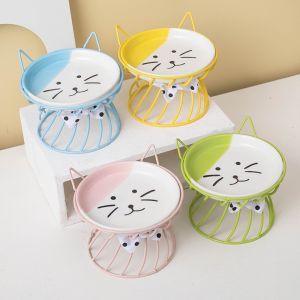 Ceramic Cat Bowl with Stand Pet Food Bowl Anti-cervical Pet Feeder Supplies