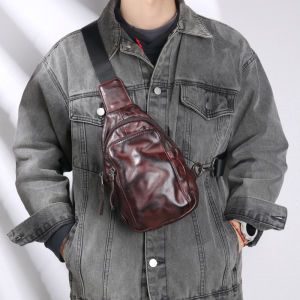 Handmade Genuine Leather Mens Chest Bag Top Layer Vegetable Tanned Cowhide Vintage Single Shoulder Slant Crossbody Bag Casual Commuting Front Chest Bag Backpack