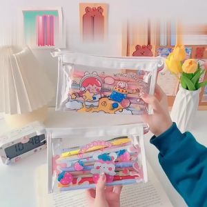 BabyShop-A60 Tempat Pensil Transparan Motif Kartun Tas Pouch Kosmetik / Tas Kosmetik Travel Multifungsi Ala Korea Pouch Serbaguna