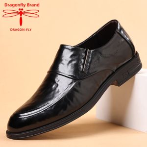 DRAGON-FLY | Mens Business Formal Breathable Leather Easy-on Pointed Shoes