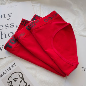 Womens Red Triangle Cotton Underwear Comfortable Mid-Waist Sports Style T-Shape New Year Luck Attracting Briefs