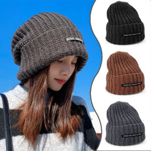 หมวกขนสัตว์ถักไหมพรมทรงหลวมสำหรับผู้หญิงหมวกผ้าแบบสวมอบอูงหมวกแก็ปสำหรับทั้งชายหญิงอุปกรณ์เสริมหมวกบีนนี่ทำจากผ้าขนสัตว์หัวใหญ่เป็นมิตรต่อผิว