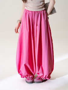 SHANGWEILUO | Pink Wood Ear Frill Loose Wide Leg Trousers