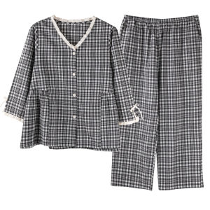 Miiow | Pure Cotton Long Sleeve Sleepwear Set Womens Spring Autumn Lightweight Home Clothes V-neck Button Design Bell Sleeve Style