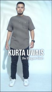 KHOIRUMMAH Koko Kurta Uwais - Koko Pria Dewasa - Kurta kasual Lengan Pendek - Mocca