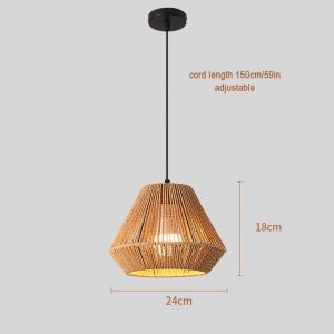 JOYINLED Vintage Hand-woven Rattan Lamp 24CM Retro Pendant Light Restaurant Hemp Rope Living Room Lighting Fixture Home Dec