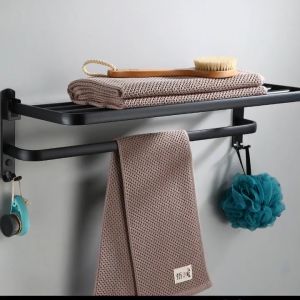 Aluminum Bathroom Towel Rack with Hook Storage Rack/Shower Rak Bilik Mandi Kitchen Dinding Black Corner