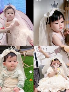 Retro Lace Crown Childrens Veil Princess Birthday Hair Accessories Flower Girl Headwear Korean Style Kids Fashion Accessories