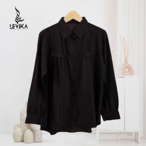 Rayshaa Kemeja Blouse - Kemeja Blouse Wanita Polo Linen Lengan Manset By Levika.co