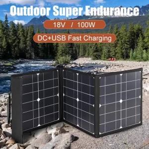Bảng Điều Khiển Năng Lượng Mặt Trời Có Thể Gập Lại 100W Với Cổng Sạc DC + USB Túi Pin Năng Lượng Mặt Trời 18V Ngân Hàng Điện Để Sạc Điện Thoại Di Động Ngoài Trời Cắm Trại Đi Bộ Đường Dài