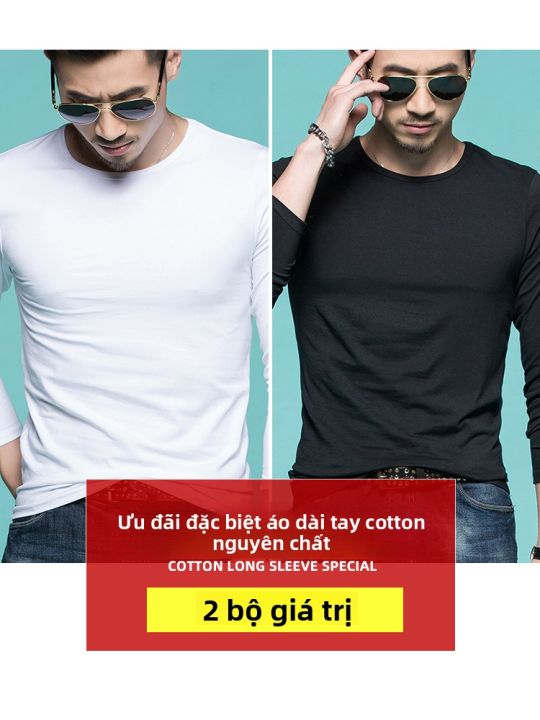 HKRUT | Áo Thun Dài Tay Nam Cotton Đơn Sắc | Lazada.vn