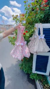 Sakura Bag -  Túi tote dây rút vải Nhung hoạ tiết nhí( 2 lớp) - Mimosa Handmade