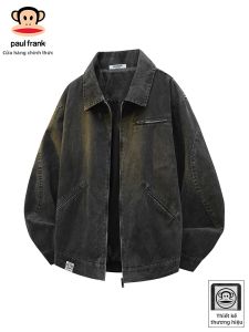 Paul Frank | Áo Khoác Jean Đen Rửa Mens Thời Trang Dân Dã Ngoài Trời