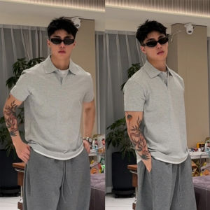 Áo Thun Nam Tay Ngắn Màu Xanh Lam Cổ Polo Phong Cách Mỹ Nhẹ Trung Niên Mùa Hè Cao Cấp Tay Lửng Quần Áo Công Sở Thường Ngày