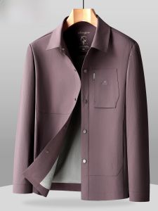 HENGYUANXIANG | Casual Slim Fit Mens Jacket Spring Autumn Fashionable Collared Lightweight Outerwear Polyester Fiber Long Sleeve Regular Length