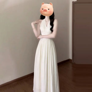 XIATIANWEIYU | Autumn Winter Elegant V-Neck Halter Waist Accentuating Dress