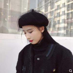 French Style Retro Hepburn Style Hat Gauze Beret Elegant Ladies Fashion Painter Cap K-style Octagonal Cap