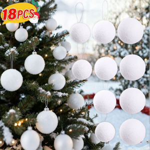 6/18Pcs White Christmas Balls Xmas Tree Foam Snowball Hanging Ornament Christmas Decoration 8/6/4cm
