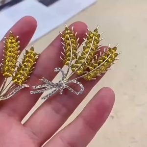 Golden Sunflower Wheat Ears Brooch High-end Gold Rhinestone Pearls Brooch Popular Jewelry Accessories Fashion Brooches & Pins