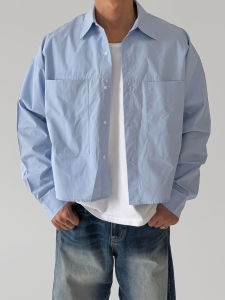 DAVID&ME | Light Blue Short Big Pocket Long Sleeve Mens Shirt Spring/Summer Wrinkle-Resistant Sun-Protective