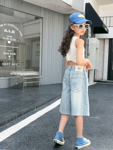 Short Jeans for Kids Girls Knee Length Denim Pants High Quality Girls Shorts Back embroidery Design Girls Denim Shorts 7-16yrs