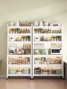 NINI Multifunctional Kitchen Storage Cabinet Floor Standing Sideboard Organizer Multi Layer Carbon Steel Rack with Doors for Home Kitchen Space