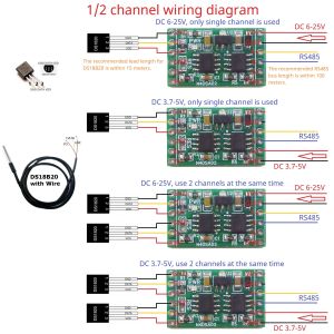 2CH -55 to +125C Modbus Temperature Sensor Module DS18B20 RS485 Adapter Board for PLC Paperless Recorder Thermostatic Controls