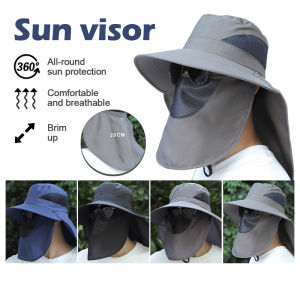 Outdoor Sun Hat Windproof Mens Travel Hat Shading Sunscreen Fishing Hat Removable Shawl Breathable Mesh Cap For Fishing Cycling Hiking Camping Hats