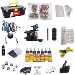 Bộ 1 máy xăm trung cấp D4 kèm 7 mực xăm và hộp đựng máy