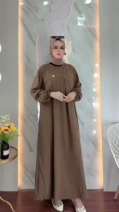Gamis Crinkle Airflow Polos Dress Wanita Dewasa Muslimah Simpel Mewah Kekinian Terbaru
