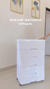 KAGK Lemari Plastik 5 Lantai Anti Kelembaban dan Serangga Rak Penyimpanan Lemari Pakaian Dengan Katrol