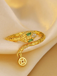S925 Silver Snake Shaped Open Copper Coin Ring for Women Luxury Sensation Wealth Attraction Lucky Year Snake Zodiac Index Finger Ring