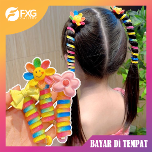 FXG Ikat Rambut Spiral Wanita Gaya Fashion Korea Motif Bunga Pita Anak Lucu JPT25