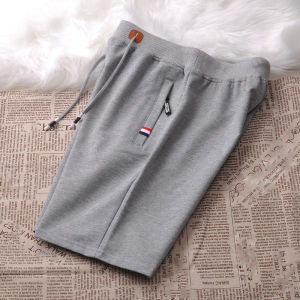Classic Mens Short Sports Knitted Pants Five-Quarter Length Casual Outerwear with Zipper Pocket Comfortable Cotton Blend